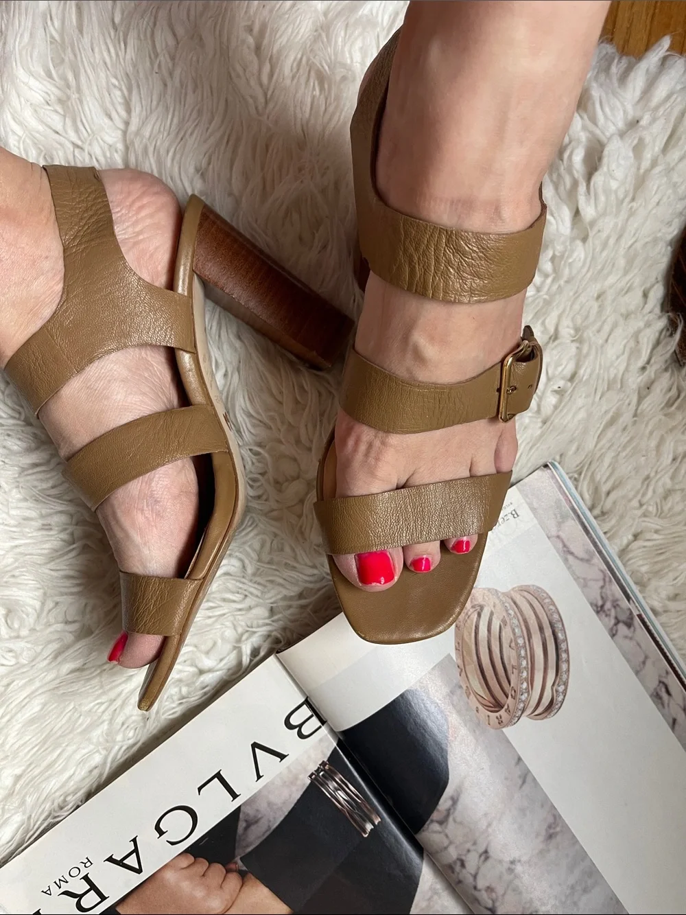 kate spade IBARRA Leather Buckle Strap Heels Women's Leather Block Heel Sandals